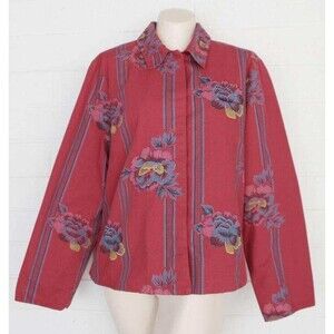 Hearts of Palm 14 Red South American Floral Boho Chic Cotton Jacket